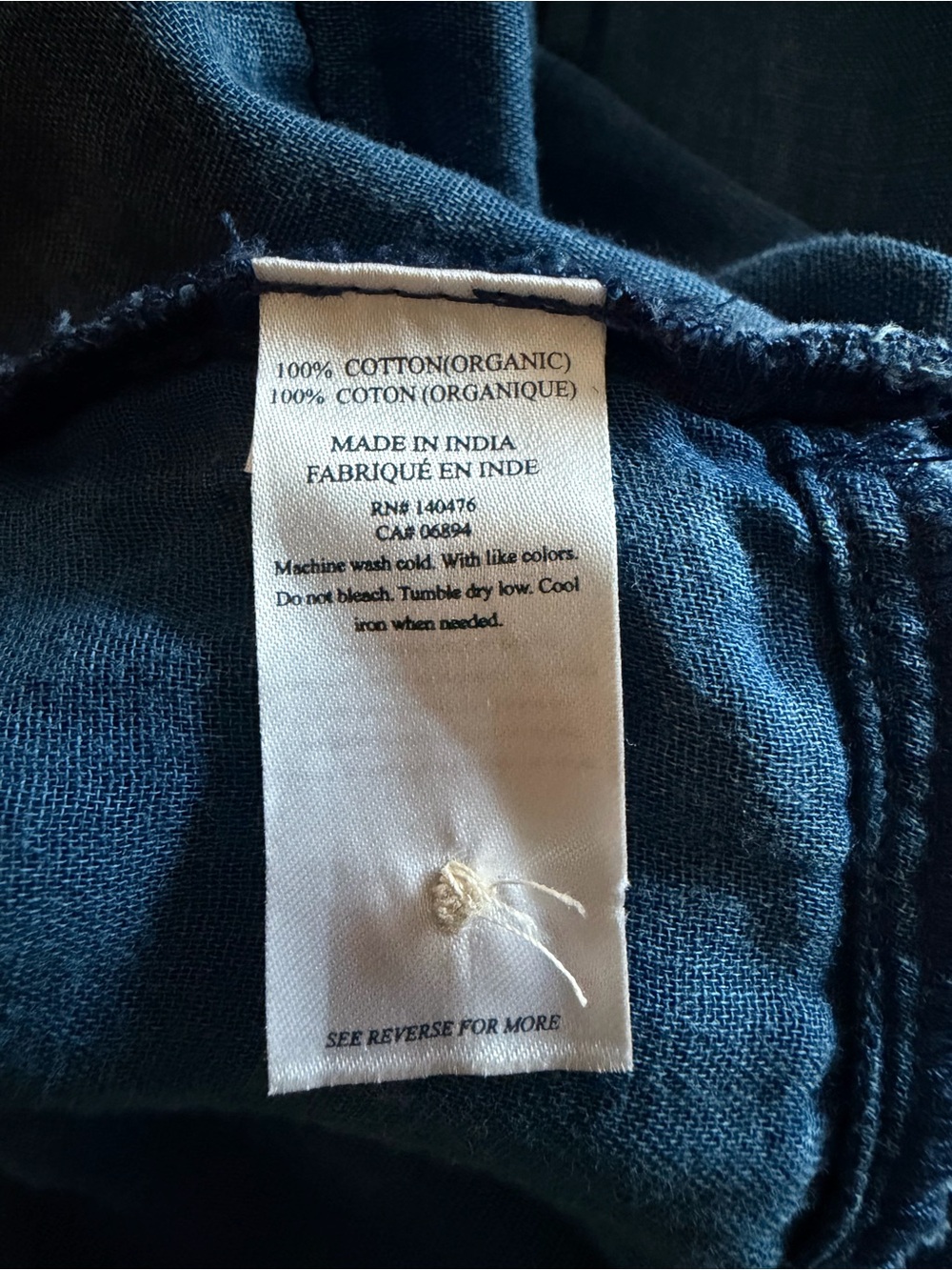 FAHERTY Isha Indigo Organic Cotton Dress Size Medium - Picture 9 of 9
